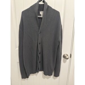 HM Gray Shawl Collar Cardigan Sweater Womens XL Chunky Rib Knit‎ Button Front